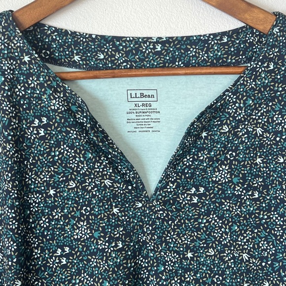 L.L. Bean XL 100% Supima Cotton Floral T-Shirt Blouse Lot of 2 Blue Cottagecore - Picture 13 of 16
